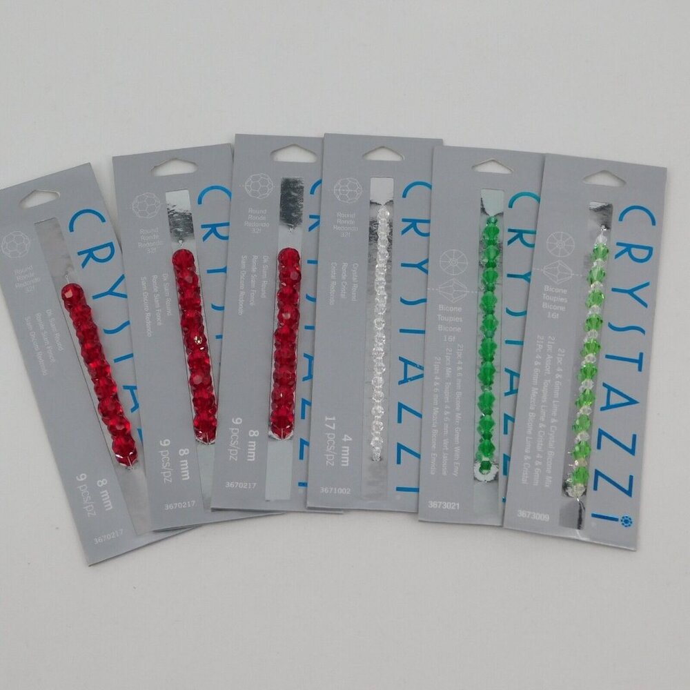 Crystazzi Beads Lot of 6 Mixed Colors Sizes Red White Green Round Bicone 4mm-8mm